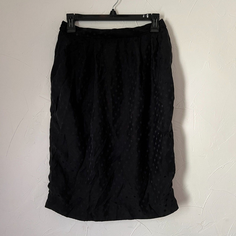 Vintage Black Silk Polka Dot‎ Midi Skirt Whimsygoth 90s Office Sz 8 Quiet Luxury
